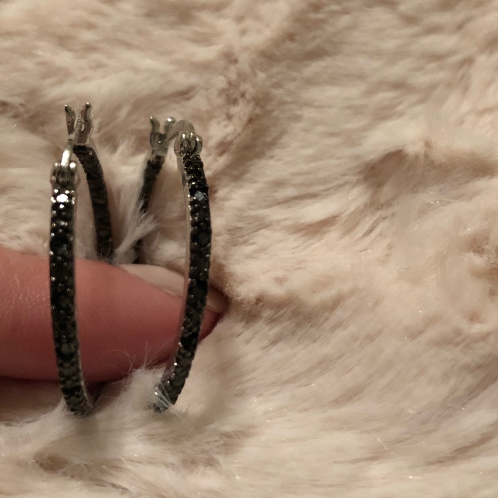 Black & Silver Medium Hoop Earrings